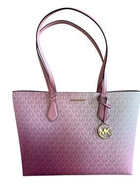 Michael Kors Pink Ombre Signature Tote with Gold MK Charm NWT